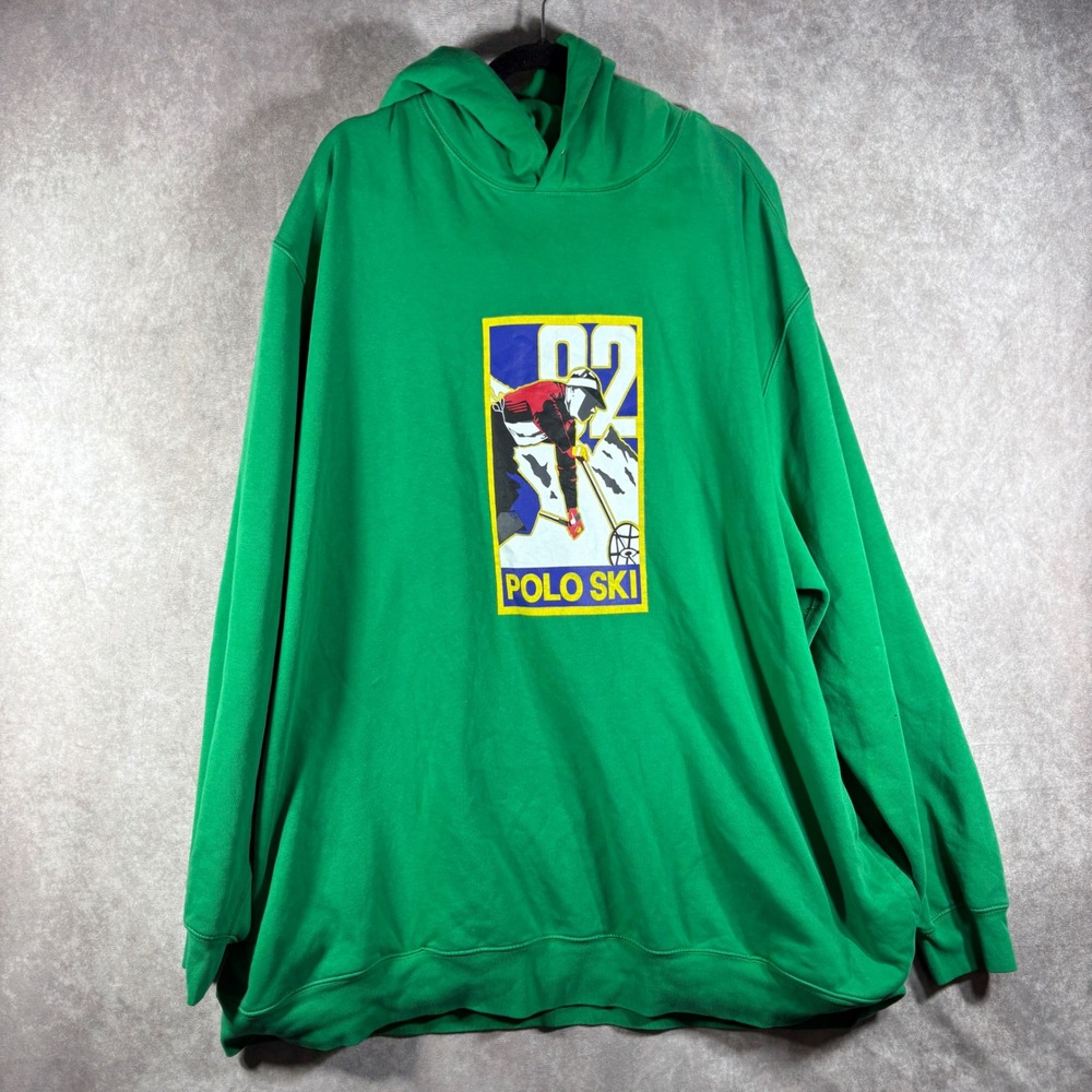 Polo Ralph Lauren Hoodie Mens Size 3XLT Green Polo Ski Fleece Graphic Big & Tall
